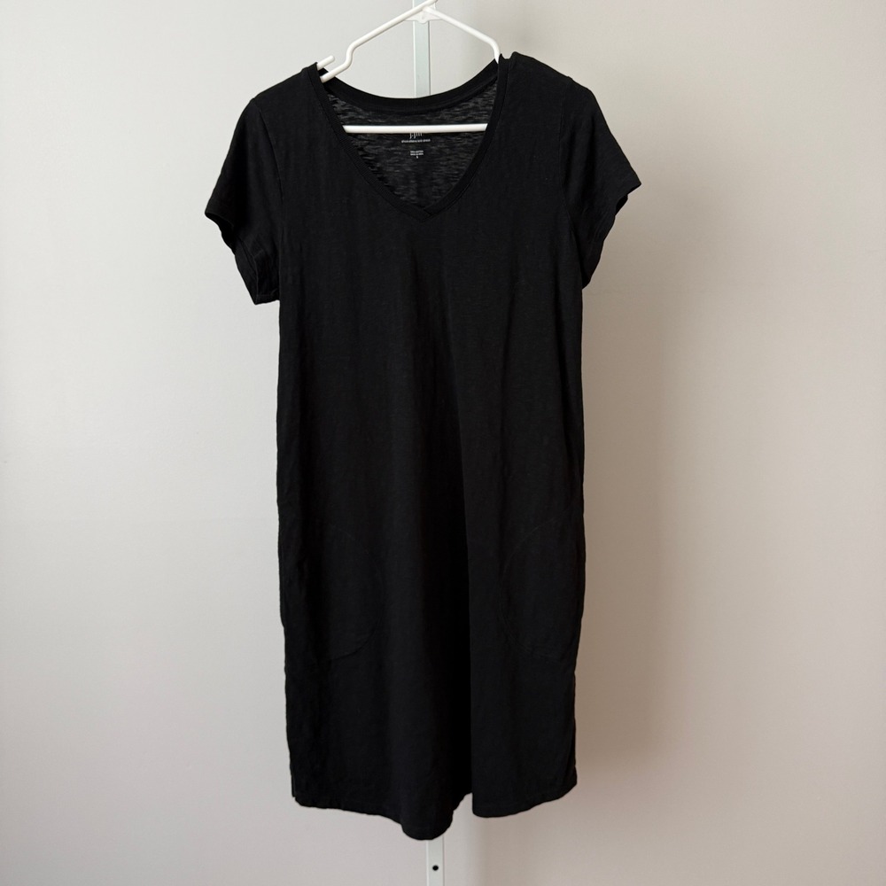 J. Jill S Black‎ Short Sleeve Knit Dress Cotton Pockets T-Shirt Preppy Classic